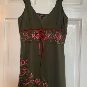 Dressy top, size large, green with pink flowers